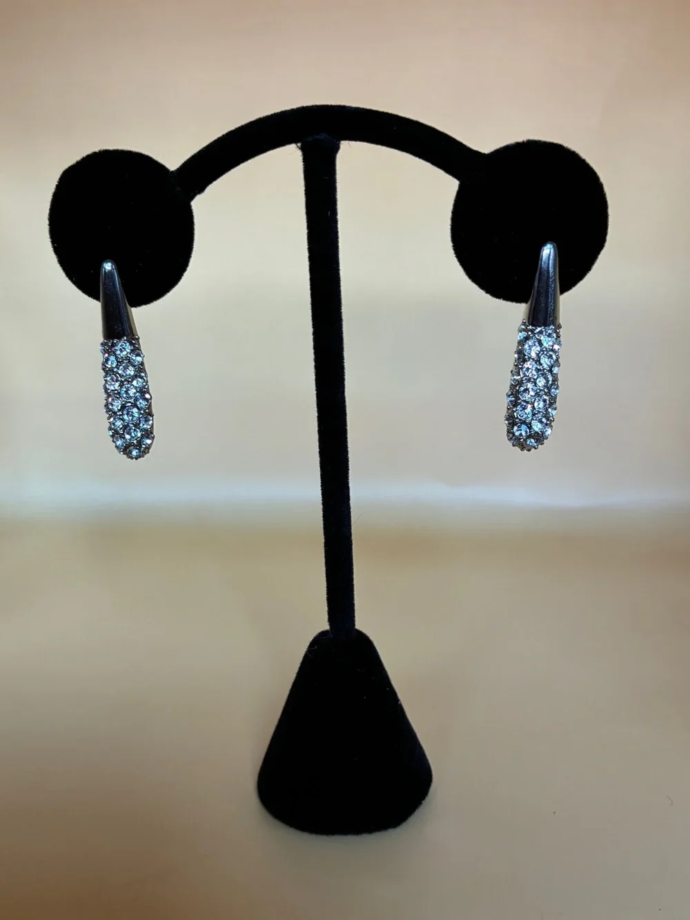Vintage Crystal Pave Drop Silver Tone Statement Earrings